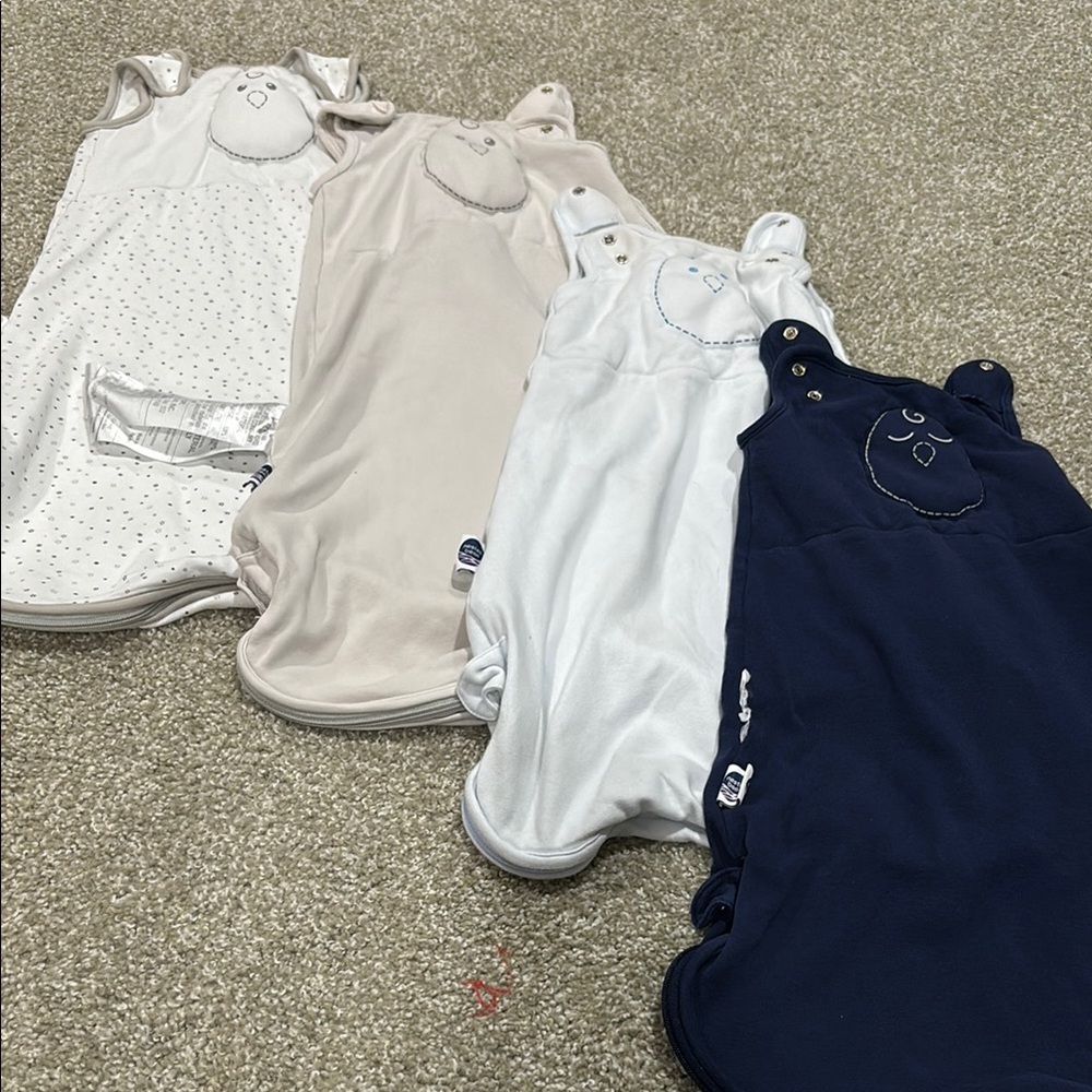 Baby Sleep Sacks in Cream, White, and Navy